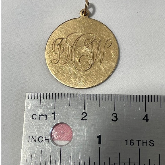 Jewelry - Gold Tone Monogram Round Disc Pendant Charm Engraved DCW Initial 1 Inch